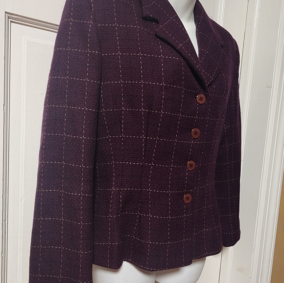 Gianni Petite Vintage Wool Blazer Jacket Plum Purple Windowpane Plaid Size 10P - Picture 12 of 14